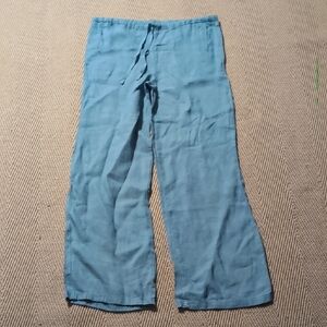 Vivienne Tam Blue Linen Drawstring Wide Leg Pants Sz Medium